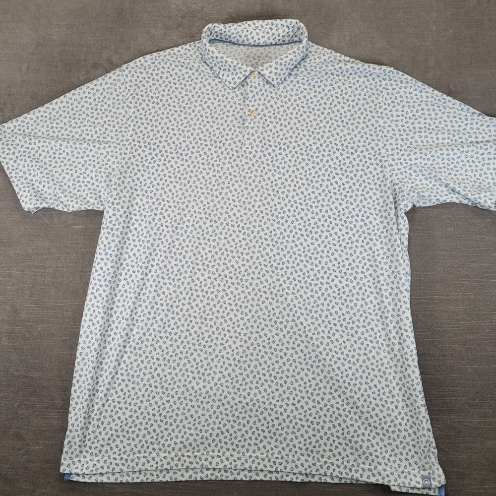 Peter Millar Seaside Mens XL Polo Shirt White Sea Turtle AOP Short Sleeve Golf